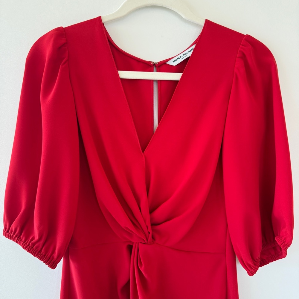 Amanda Uprichard Susannah Red Puff Sleeve Twist Front Mini Dress Women’s S - Picture 5 of 11